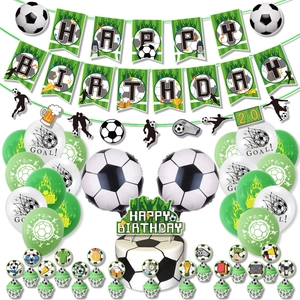 Soccer Theme Birthday Party Decoration Set Soccer Happy Birthday Banner Latex Balloons Cake Toppers Sports Party Supplies