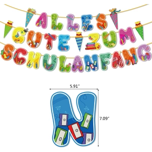 Banderole allemande Schulanfang avec motifs scolaires et dimensions précises des cartes