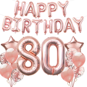 Rose gold 80th birthday balloon set with stars and glitter confetti latex balloons