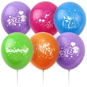 Ballons en latex colorés avec texte allemand SCHULANFANG et motifs scolaires