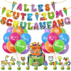 Kit de Décoration de Fête German Schulanfang Ballons Multicolores Bannières Cake Toppers Pour Célébration de la Rentrée Scolaire Enfants
