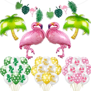 Tropical Hawaii party decoration kit with flamingo and palm tree balloons and banners