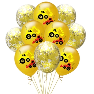 12-inch construction excavator balloons set with confetti for kids birthday party decor