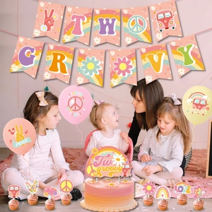 Set festa hippie Two Groovy con striscione, palloncini e topper per decoro 2° compleanno