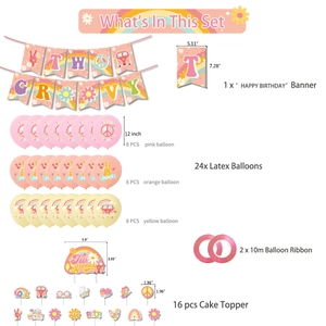 Kit festa Two Groovy anni 70 con striscione palloncini e cake topper per decori hippie