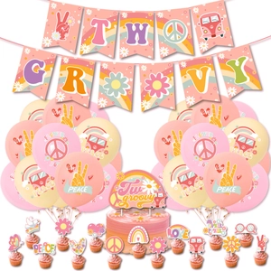 Set Decorazioni Festa 2 Compleanno Two Groovy Palloncini Lattice Banner Carta Topper Torta Rosa Arancio Retro Hippie Boho