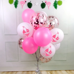 Summer party balloon set with flamingo theme pink bikini patterns and rose gold sequins