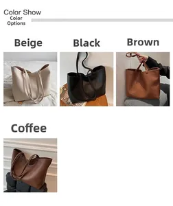 Showcase of minimalist large capacity tote bags in beige, black, brown, and coffee