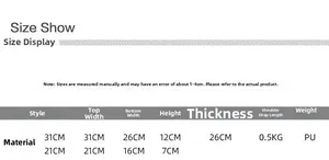 Size chart for large and small soft PU leather tote bags with detailed measurements