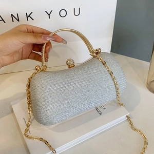 Sac de Soirée à Paillettes en PVC pour Femmes Avec Poignée en Métal Strass Pochette Avec Bandoulière Chaîne Amovible pour Mariage Fête