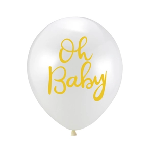 Ballon en latex blanc avec imprimé Oh Baby jaune pour décoration de baby shower