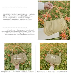 Detailed size chart of the yellow pleated cloud bag showing dimensions 25x14x8cm