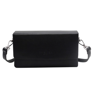 Classic black leather chain crossbody square bag with silver hardware for women