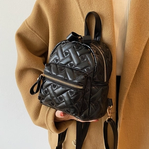 Women's Mini Heart Quilted PU Leather Backpack Fashion Japanese Style Small School Bag With Bow For Travel Daily Black Beige