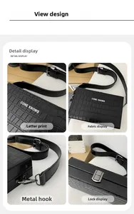 Close-up of black crocodile texture mini crossbody bag with CONE KNOWS letter print