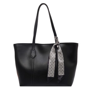Grand sac cabas noir minimaliste pour femme avec détail foulard en soie sur l'anse