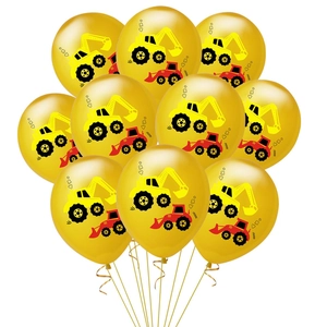 Goldene Bauwagen-Themen-Latexballons mit Bagger- und Bulldozer-Aufdrucken
