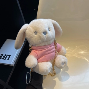 Sac à bandoulière lapin en peluche avec sweat à capuche rose et chaîne dorée