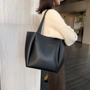 Large Capacity Soft Artificial Leather Tote Bag For Women New Korean Style Commuter Shoulder Bag Retro Fashion Handbag External Pocket