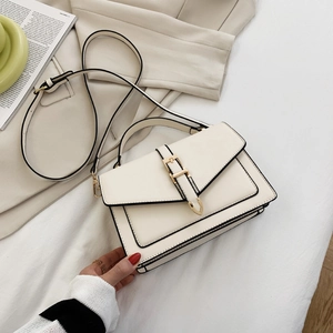 Women Fashionable PU Leather Crossbody Bag Gold Buckle Contrast Edge Small Square Handbag Versatile Single Shoulder Bag Daily Purse