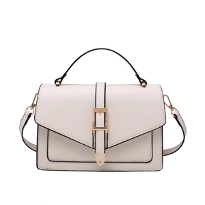 Chic cream white flap square handbag with gold buckle and detachable strap for women
