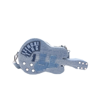 Creative guitar-shaped denim crossbody bag for women with vintage washed blue finish