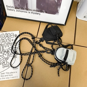 Mini pochette de cou en nylon noir et gris avec cordon tressé réglable pour hommes et femmes