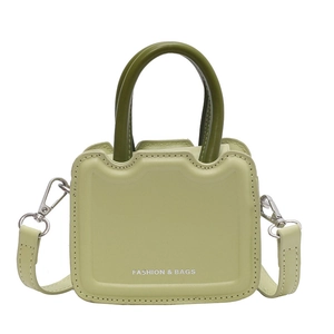 Sac carré rétro chic vert clair avec poignée vert foncé et bandoulière amovible élégante