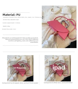 Pink PU leather triangle bag detailed dimensions and capacity chart with size comparison