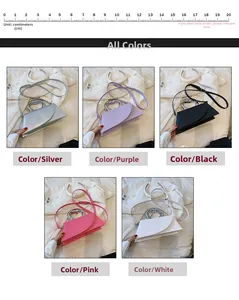 Collection of five crossbody bags with heart metal handles in various trendy colors