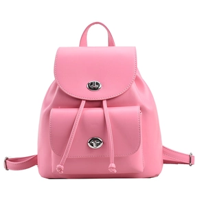 Pink minimalist large capacity backpack for women with silver metal twist locks