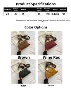 Detailed dimension chart of shell bag with vintage embroidery strap and hardware details