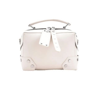 Cream white leather crossbody bag with silver studs and rectangle box structure