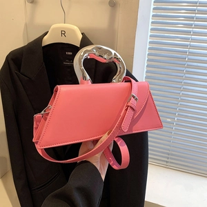 Women Designer PU Leather Handbag With Irregular Metal Handle Versatile Shoulder Crossbody Bag Solid Color Fashion Flap Purse