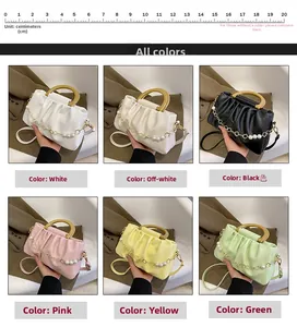 Sacs à main plissés style nuage avec poignées en bois en six couleurs pastel tendance