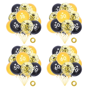 Happy Birthday Balloon Set Black Gold Confetti Latex Balloons For Milestone Birthday Anniversary Party Decorations