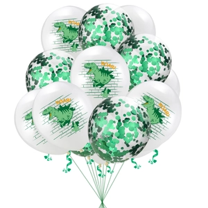 Dinosaur Theme Latex Balloon Set Cartoon Hatching T-Rex Pattern With Confetti Dots For Kids Birthday Party Decoration Supplies