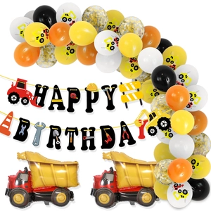 Baustellenfahrzeug Bagger Geburtstag Party Ballon Set Aluminiumfolie Latex Ballons Happy Birthday Banner Für Jungen Dekoration
