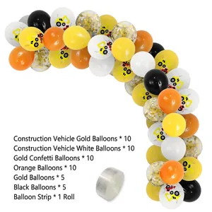 Bau-Bagger-Thema Ballonbogen Set mit orangefarbenen schwarzen und goldenen Latexballons