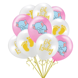 Set de ballons en latex Oh Baby avec éléphant bleu et empreintes dorées pour baby shower