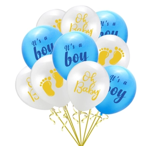 Lot de ballons en latex bleus et blancs 'It's a boy' et 'Oh Baby' avec rubans dorés