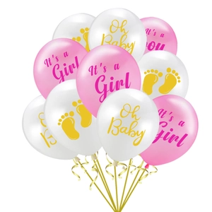 Ballons Oh Baby roses et blancs avec rubans dorés pour décoration de baby shower