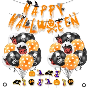 Kit déco Halloween avec bannière Happy Halloween, ballons citrouille et squelette