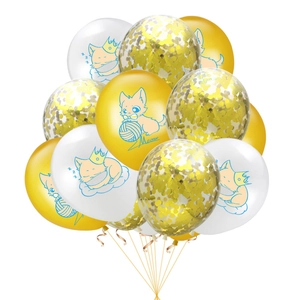 Cartoon Cat Theme Party Decoration Balloon Latex Kitten Printed Gold Pink White Sequin Balloons For Pet Birthday Party