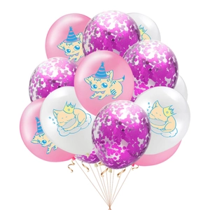 Cat theme party balloon set with pink confetti and cute kitten prints for birthday decor