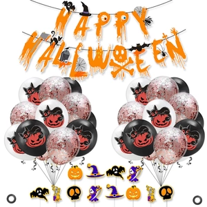 Kit décoration fête Halloween avec bannière Happy Halloween, ballons et toppers thématiques