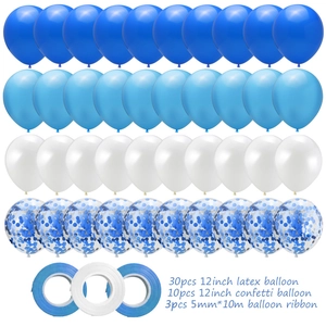 Blue and white party balloon set with confetti balloons and ribbons for decorations
