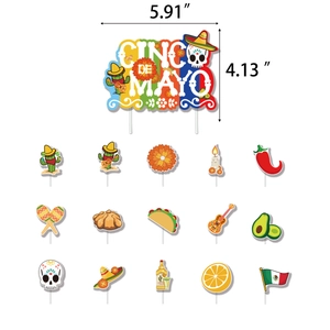 Cinco de Mayo Kuchendekoration Set mit Maßen und bunten mexikanischen Party-Motiven