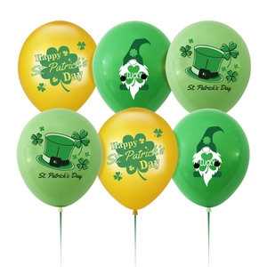 Detailset mit 6 St. Patrick's Day Latexballons mit Kleeblatt- und Gnom-Motiven