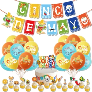 Mexikanische Fiesta Party Dekoration Kollektion Bunte Banner Latex Luftballons Tortenaufsätze Für Cinco De Mayo Tag Der Toten Feier Zubehör